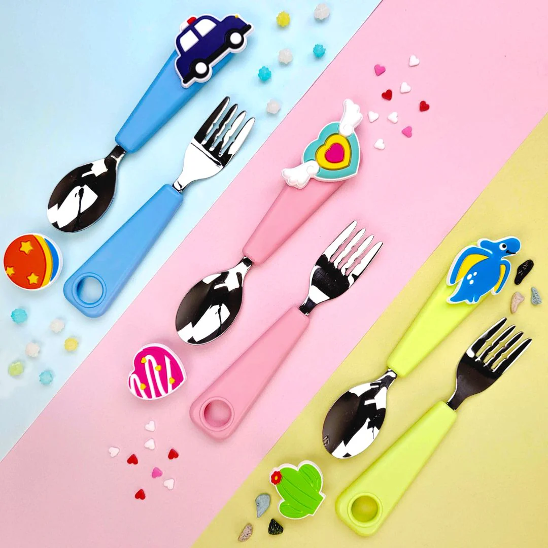 Flex&Lock Spoon & Fork Set (Pink / Blue / Green) - Image 2