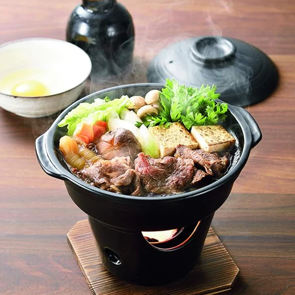 PEARL METAL Ceramic Sukiyaki Pot with Gas Stove Set