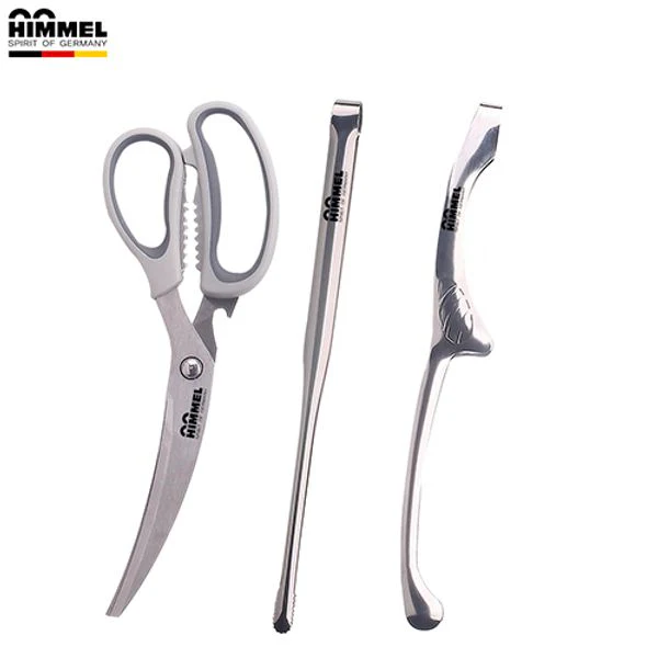 프리미엄 스텐 곡선 가위 &집게 세트 Premium Stainless Scissors & Tong 3pcs Set - Image 2