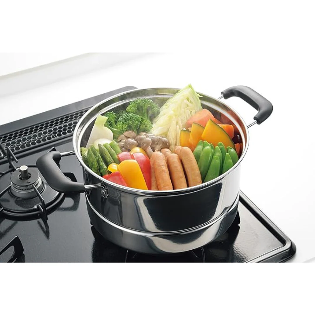 PEARL METAL Stainless Steel Deep Pot with Glass Lid (22cm)