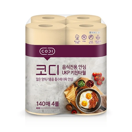 코디 음식전용 안심 키친 타월 CODI Food-Safe Kitchen Towels 140 sheets*4 rolls