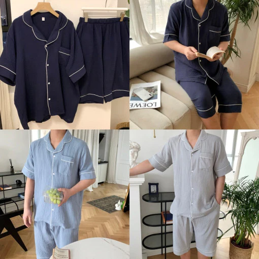 시원한 소재 시어서커 반팔 세트👌 Cool Linen Short-Sleeves Top&Bottom Set