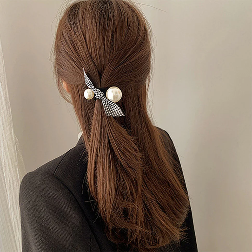 체셔 진주리본 헤어 고무줄 Cheshire pearl ribbon hair band 2Type - Image 2