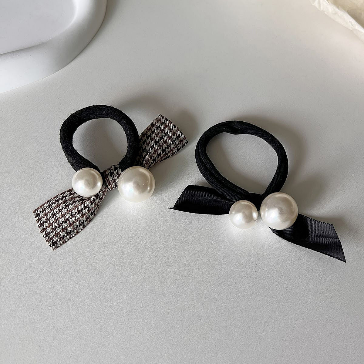 체셔 진주리본 헤어 고무줄 Cheshire pearl ribbon hair band 2Type - Image 3