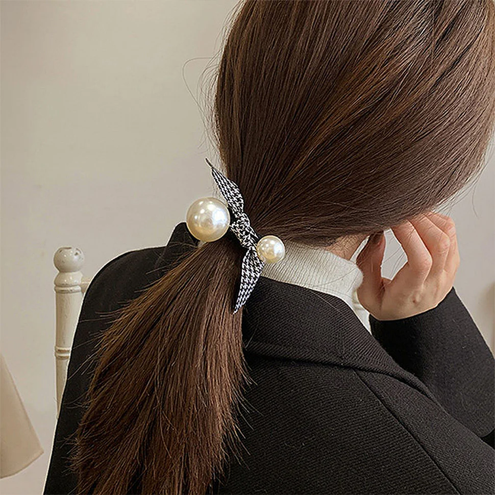 체셔 진주리본 헤어 고무줄 Cheshire pearl ribbon hair band 2Type - Image 4