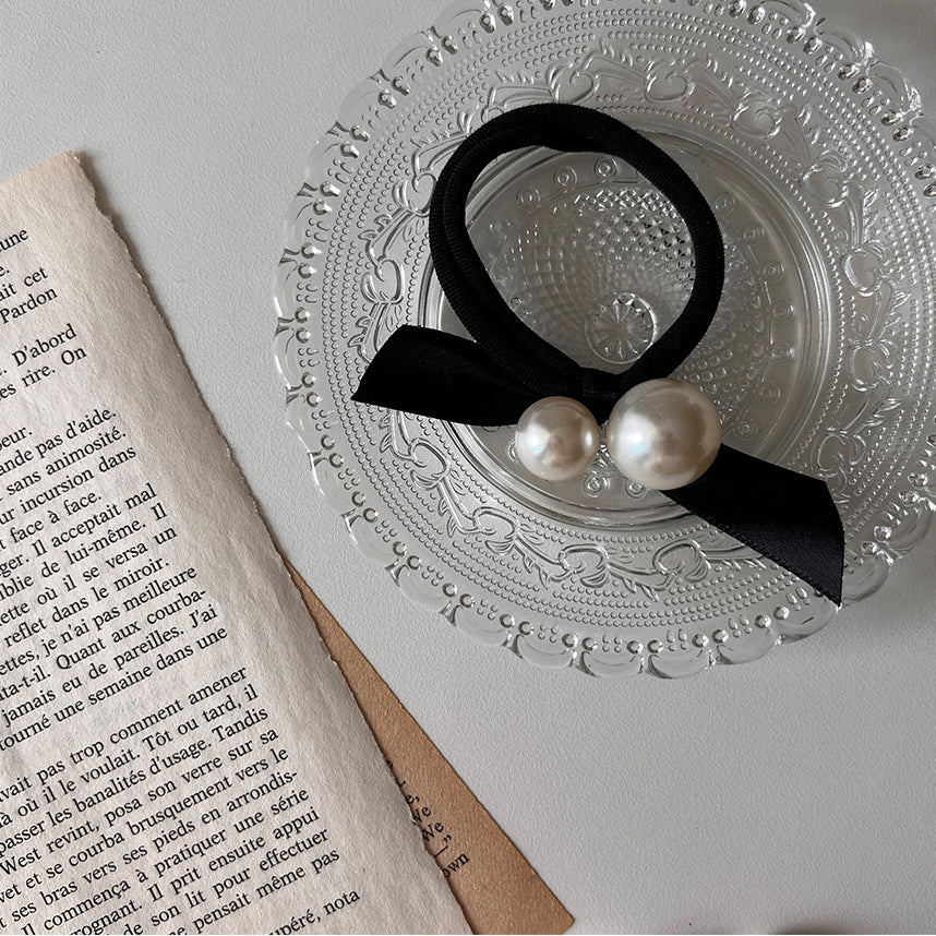 체셔 진주리본 헤어 고무줄 Cheshire pearl ribbon hair band 2Type - Image 6